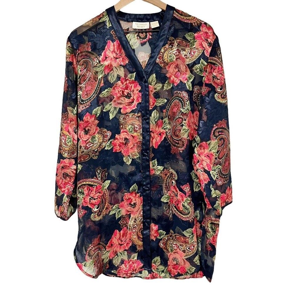 Victoria’s Secret Vintage 1980s Gold Label Floral Sheer Night Gown Sleep Shirt S